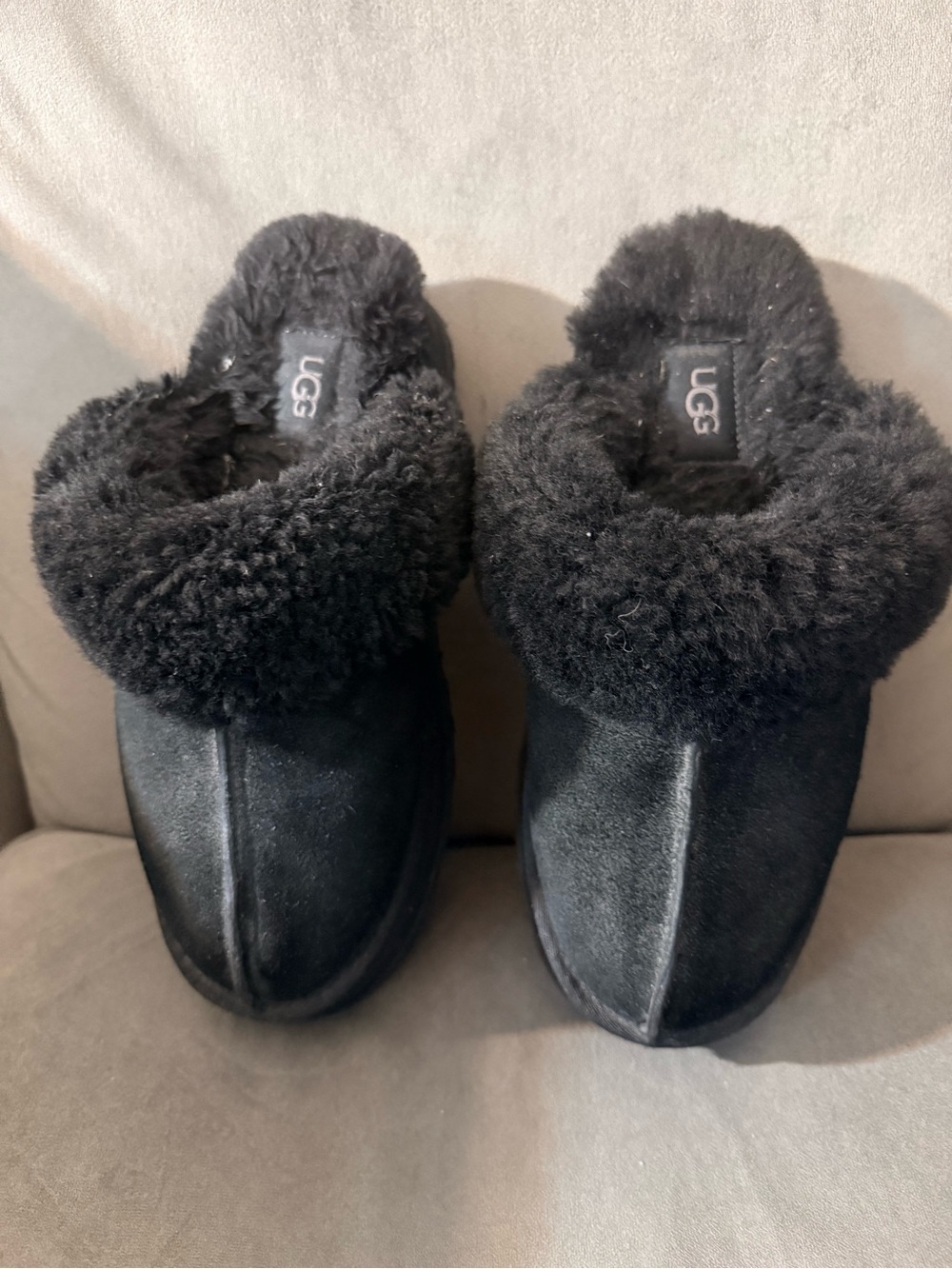 UGG Black Suede Shearling Slip-On Clogs